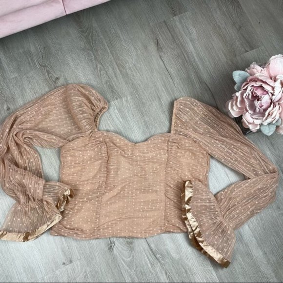 Nordstrom Love X Design PLEATED MESH TOP Cropped Zip Back Long Sleeve L - Picture 1 of 10